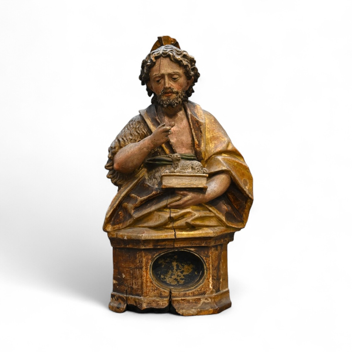 Reliquario in Legno Raffigurante San Giovanni Battista - Italia XVII Secolo